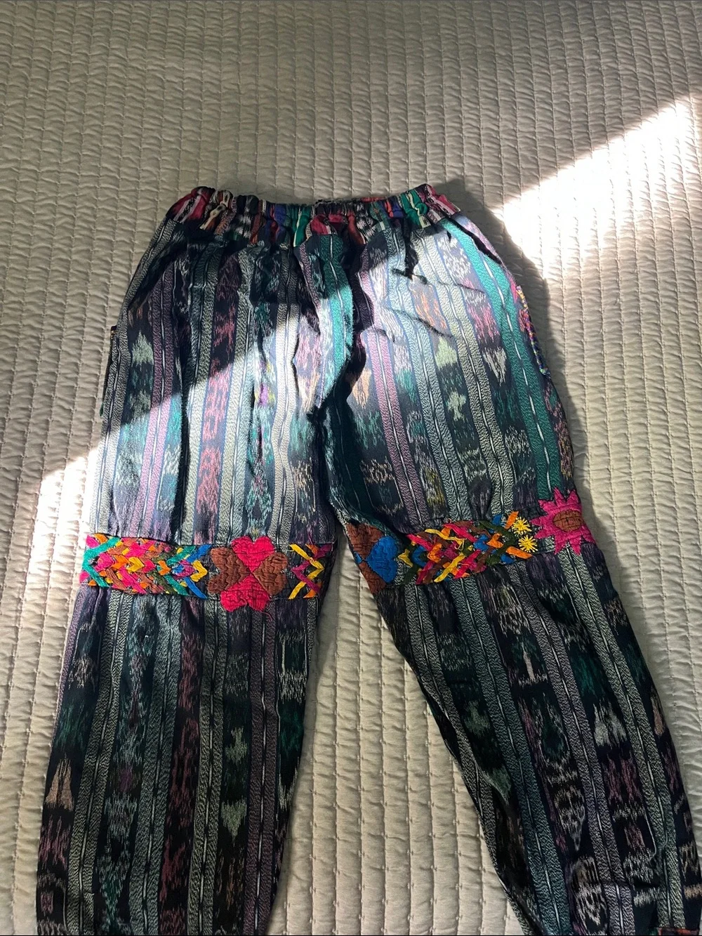 Boho Embroidered Stripe Jogger Pants - Multicolor